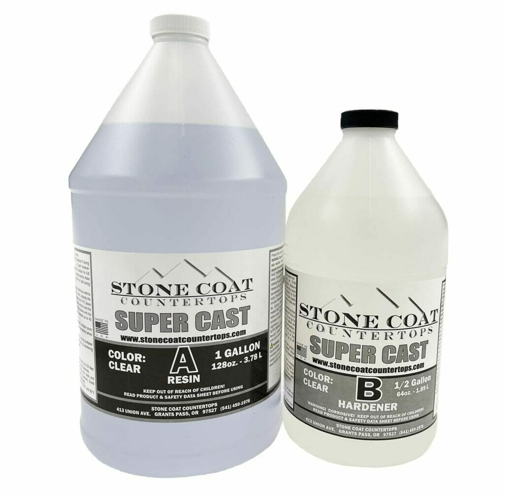 Two bottles of Super Cast epoxy resin on a white background.