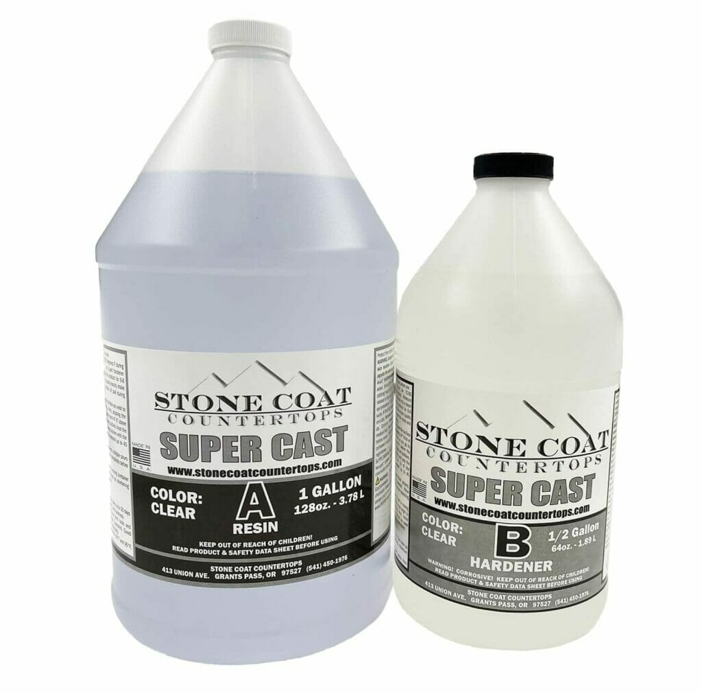 Two bottles of Super Cast epoxy resin on a white background.