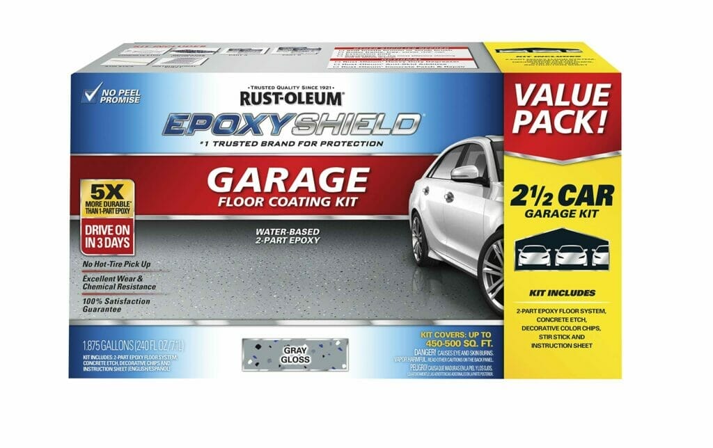 EpoxyShield, a Rust-Oleum product, is a high-quality garage floor coating.