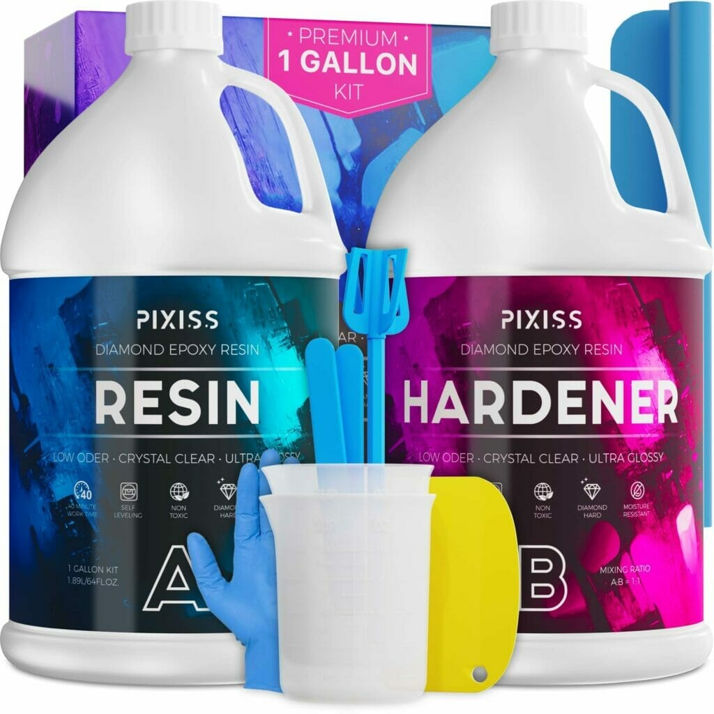 A review of Pixiss Diamond Epoxy Resin, including the bottles of resin and hardener.