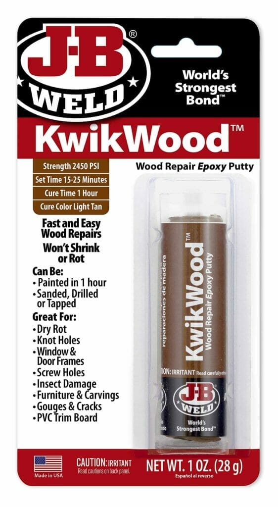 J-B Weld KwikWood is a reliable wood repair epoxy putty that effectively fixes and restores damaged wood surfaces.
