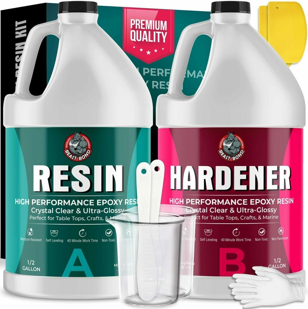 A gallon of epoxy resin, perfect for creating Beast Bond projects. Don't forget to grab a pair of gloves for protection! Read reviews on this amazing product.