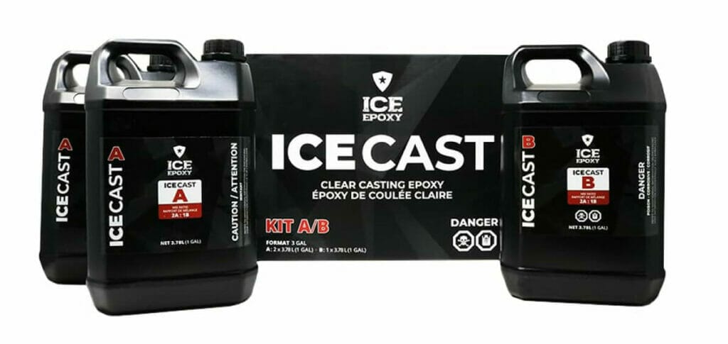 Three bottles of Deep Pour Epoxy Resin icecast in a box await review.