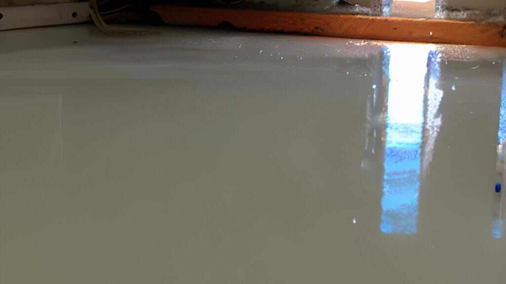 A white resin floor in a room with a window.