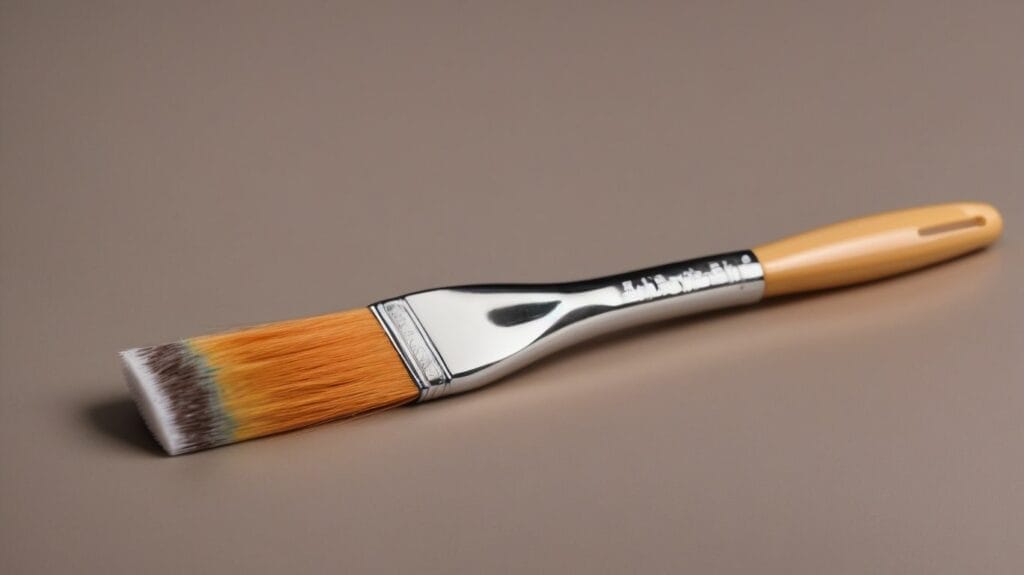 A brush with a yellow handle on a brown surface, used for applying epoxy resin.