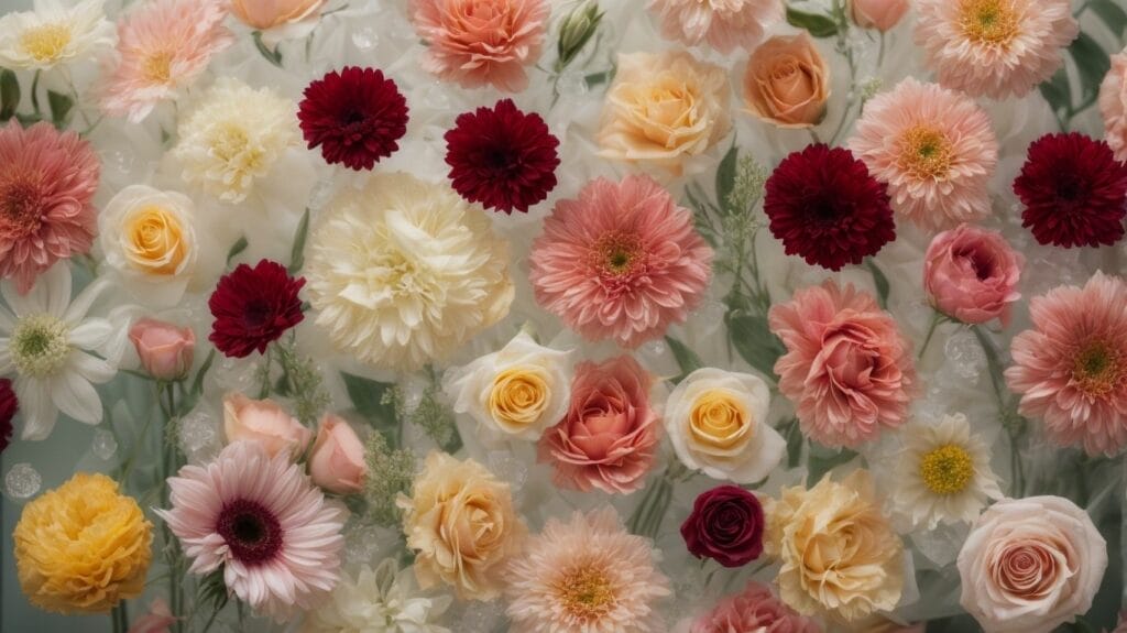 A close up of many different colored flowers that were preserved using resin.