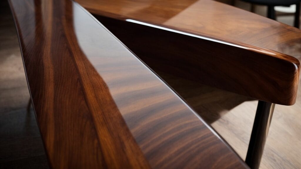 A close up of a wooden table.