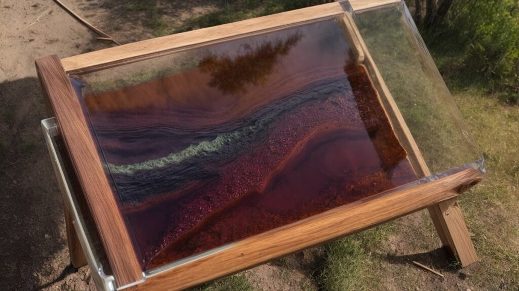 A river table with epoxy resin casting.