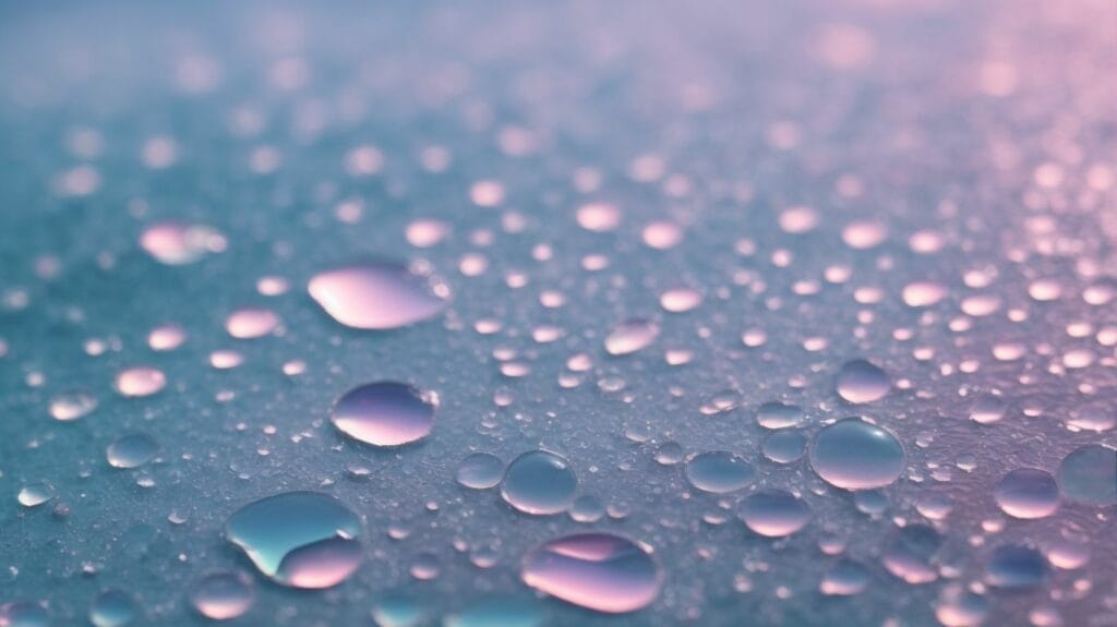 A close up of water droplets on a Last surface.