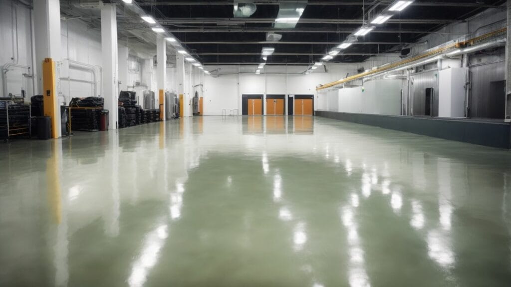 A large warehouse with epoxy floors.