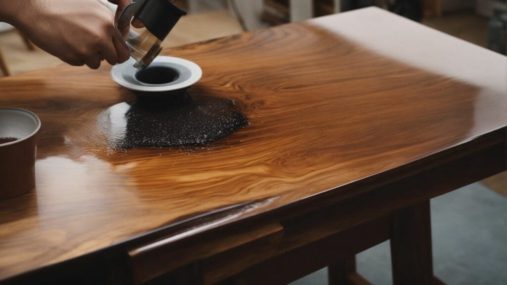 A person is sanding an epoxy table top.