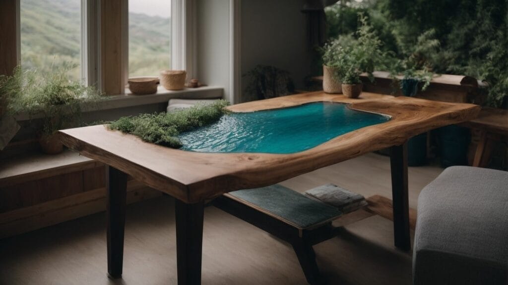 Learn how to make a river table with a desk and a pond in the middle.