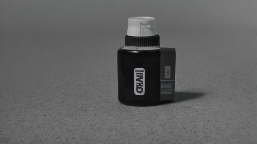 A black bottle with a white label labeled "CA Glue".