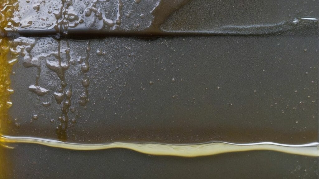 A close up of a deep pour black and yellow liquid with a difference.